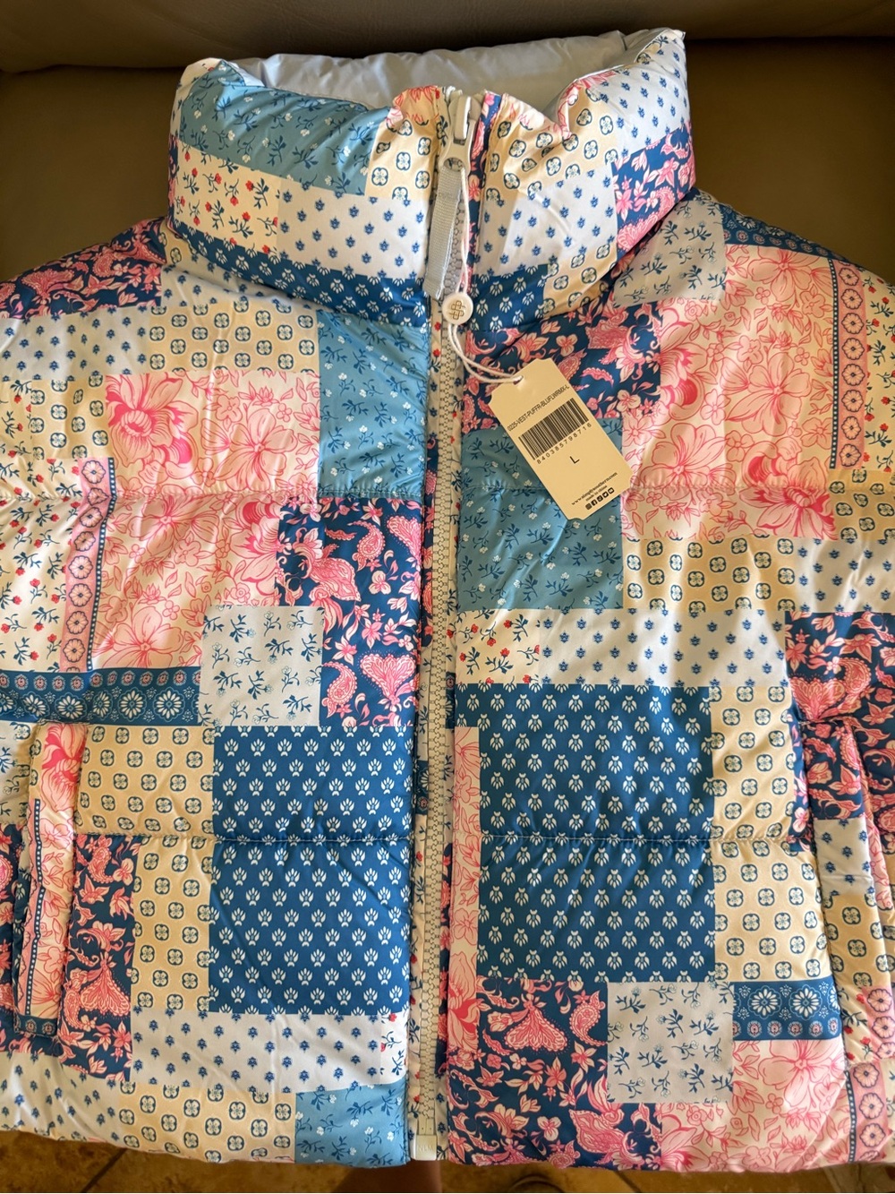 Simply Southern Patchwork Floral Puffer Jacket - Blue & Pink